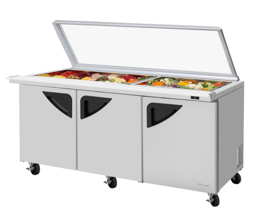 Turbo Air TST-72SD-30-N-GL 72 5/8" 3 Doors 30 Pan Mega Top Sandwich / Salad Prep Table