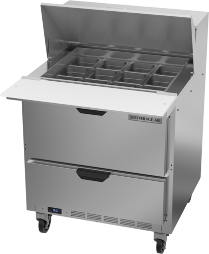 Beverage-Air SPED32HC-12M-2 32" 2 Drawer 12 Pan Mega Top Sandwich / Salad Prep Table
