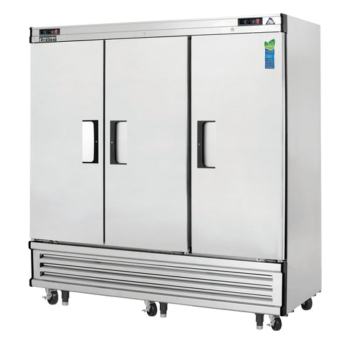 Everest EBRF3 74 3/4" 3 Section Solid Door Reach-In Refrigerator Freezer