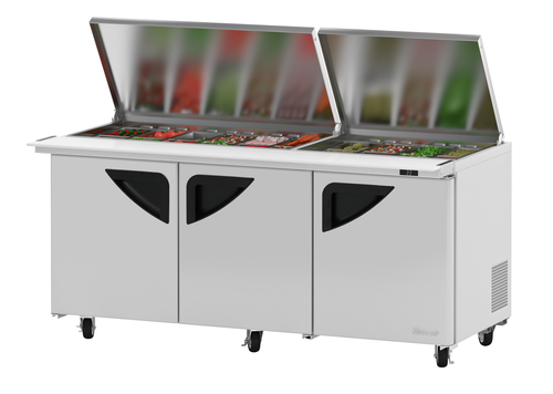 Turbo Air TST-72SD-30-N-FL 72 5/8" 3 Doors 30 Pan Mega Top Sandwich / Salad Prep Table