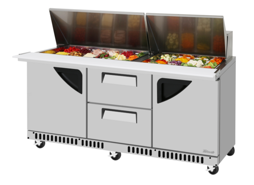 Turbo Air TST-72SD-30-LD2R-FB-N 72 5/8" 2 Doors 30 Pan Mega Top Sandwich / Salad Prep Table
