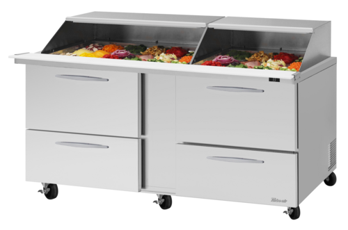 Turbo Air PST-72-30-D4-N-SL 72 5/8" 4 Drawer 30 Pan Mega Top Sandwich / Salad Prep Table