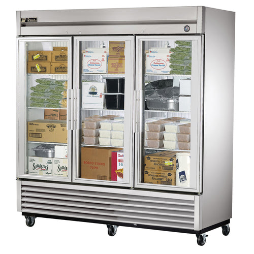 True T-72FG-HC~FGD01 78 1/8" 3 Section Glass Door Reach-In Freezer