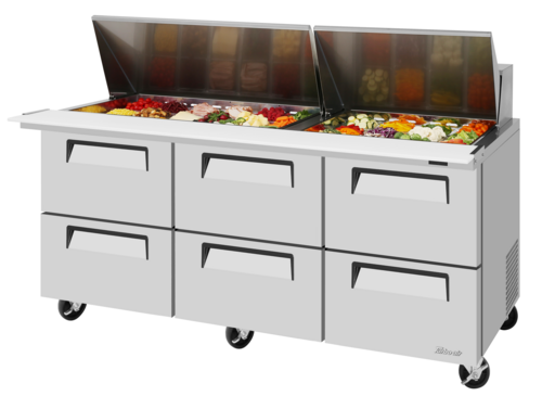 Turbo Air TST-72SD-30-D6-N 72 5/8" 6 Drawer 30 Pan Mega Top Sandwich / Salad Prep Table