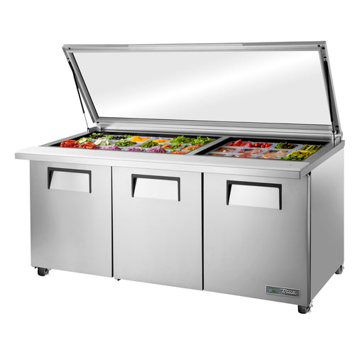 True TSSU-72-30M-B-ST-FGLID-HC 72 3/8" 3 Doors 30 Pan Mega Top Sandwich / Salad Prep Table