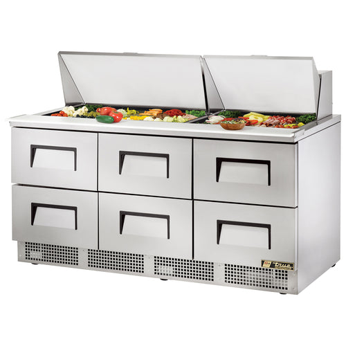 True TFP-72-30M-D-6-HC 72 1/8" 6 Drawer 30 Pan Mega Top Sandwich / Salad Prep Table