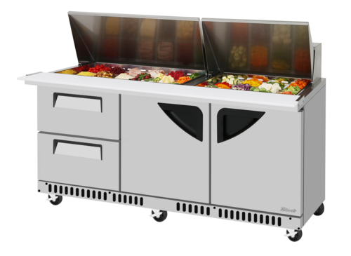 Turbo Air TST-72SD-30-D2LR-FB-N 72 5/8" 2 Doors 30 Pan Mega Top Sandwich / Salad Prep Table