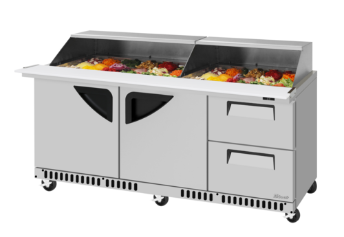 Turbo Air TST-72SD-30-LRD2-FB-N-SL 72 5/8" 2 Doors 30 Pan Mega Top Sandwich / Salad Prep Table