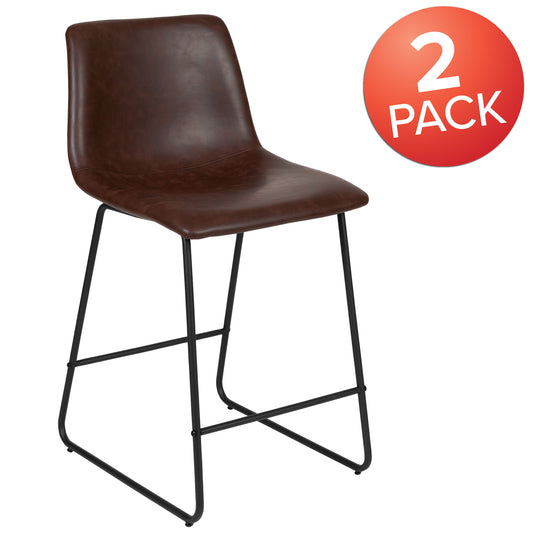 Flash Furniture 2-ET-ER18345-24-DB-GG Set of 2 Kitchen Counter Height Stool - 24 Inch Dark Brown LeatherSoft Barstool - View 2
