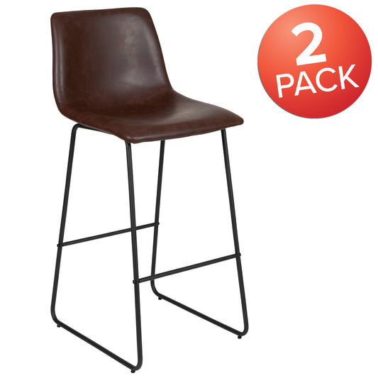 Flash Furniture 2-ET-ER18345-30-DB-GG Set of 2 Kitchen Bar Height Stool - 30 Inch Dark Brown LeatherSoft Barstool - View 2