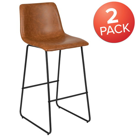 Flash Furniture 2-ET-ER18345-30-LB-GG Set of 2 Kitchen Bar Height Stool - 30 Inch Light Brown LeatherSoft Barstool - View 2