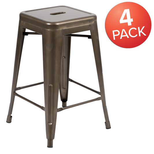 Flash Furniture 4-ET-31320-24-GN-R-GG 4 Pack 24" High Metal Indoor Counter Bar Stool - Stackable Stool, Gun Metal Gray - View 2