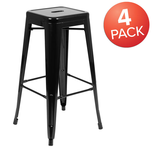 Flash Furniture 4-ET-31320-30-BK-R-GG 4 Pack 30" High Metal Indoor Bar Stool - Stackable Stool, Black - View 2