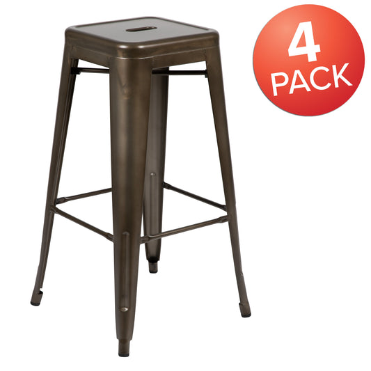 Flash Furniture 4-ET-31320-30-GN-R-GG 4 Pack 30" High Metal Indoor Bar Stool - Stackable Stool, Gun Metal Gray - View 2