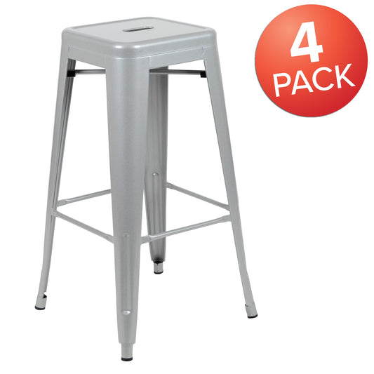 Flash Furniture 4-ET-31320-30-SV-R-GG 4 Pack 30" High Metal Indoor Bar Stool - Stackable Stool, Silver - View 2