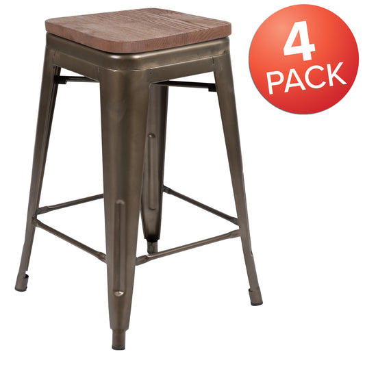 Flash Furniture 4-ET-31320W-24-GN-R-GG 4 Pack 24" High Metal Indoor Counter Bar Stool - Stackable Stool, Gun Metal Gray - View 2