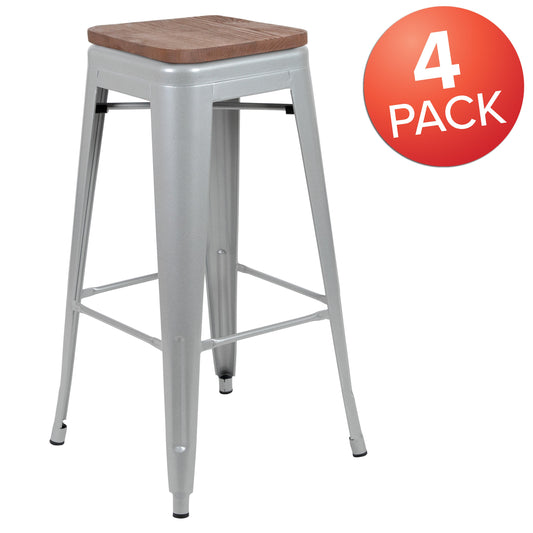 Flash Furniture 4-ET-31320W-30-SV-R-GG 4 Pack 30" High Metal Indoor Bar Stool - Stackable Stool, Silver - View 2