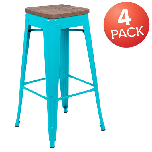 Flash Furniture 4-ET-31320W-30-TL-R-GG 4 Pack 30" High Metal Indoor Bar Stool - Stackable Stool, Teal - View 2