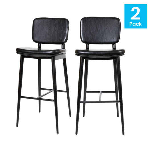 Flash Furniture AY-S01-BK-GG Set of 2 Black LeatherSoft Barstools with Black Iron Frame-Integrated Footrest - View 2