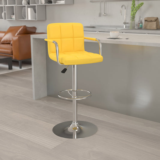 Flash Furniture CH-102029-YEL-GG Yellow Quilted Vinyl Adjustable Height Barstool with Arms and Chrome Base - Material detail