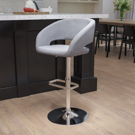 Flash Furniture CH-122070-GYFAB-GG Gray Fabric Adjustable Height Barstool with Rounded Mid-Back and Chrome Base (Gray Fabric/Chrome Frame) - View 2