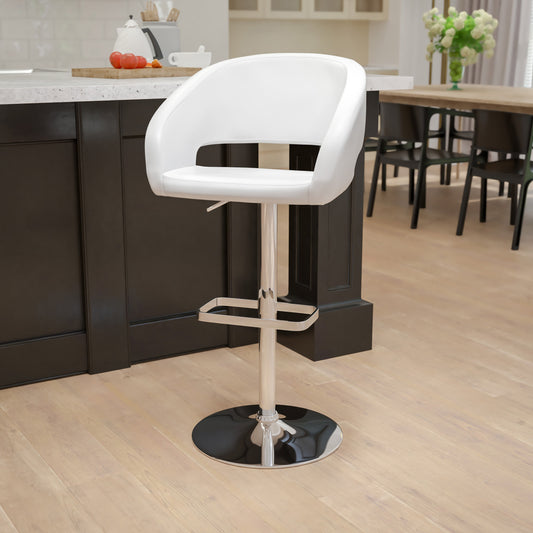 Flash Furniture CH-122070-WH-GG White Vinyl Adjustable Height Barstool with Rounded Mid-Back and Chrome Base (White Vinyl/Chrome Frame) - View 2
