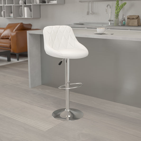 Flash Furniture CH-82028A-WH-GG White Vinyl Bucket Seat Adjustable Height Barstool with Diamond Pattern Back - View 2