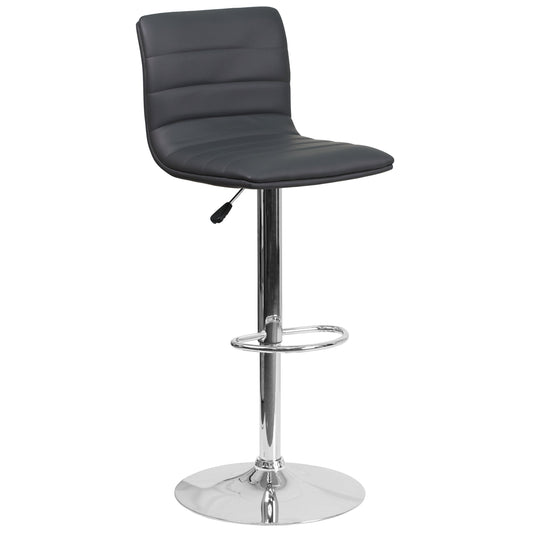 Flash Furniture CH-92023-1-GY-GG Gray Vinyl Adjustable Height Barstool w/ Horizontal Stitch Back & Chrome Base (Gray Vinyl/Chrome Frame) - Main view