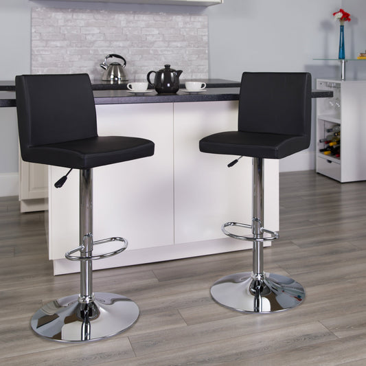 Flash Furniture CH-92066-BK-GG Black Vinyl Adjustable Height Barstool with Panel Back and Chrome Base - View 2