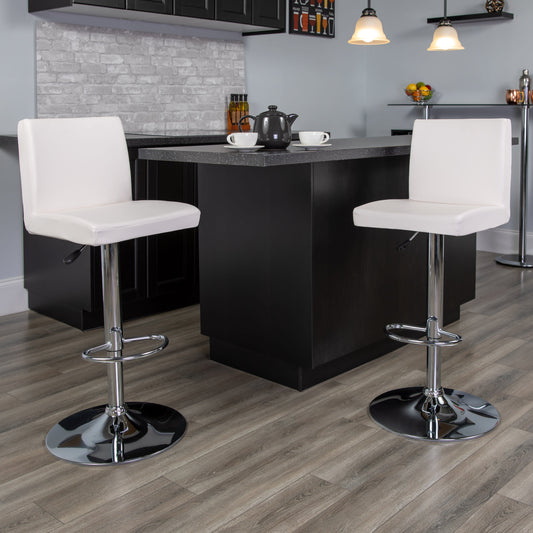 Flash Furniture CH-92066-WH-GG White Vinyl Adjustable Height Barstool with Panel Back and Chrome Base - View 2