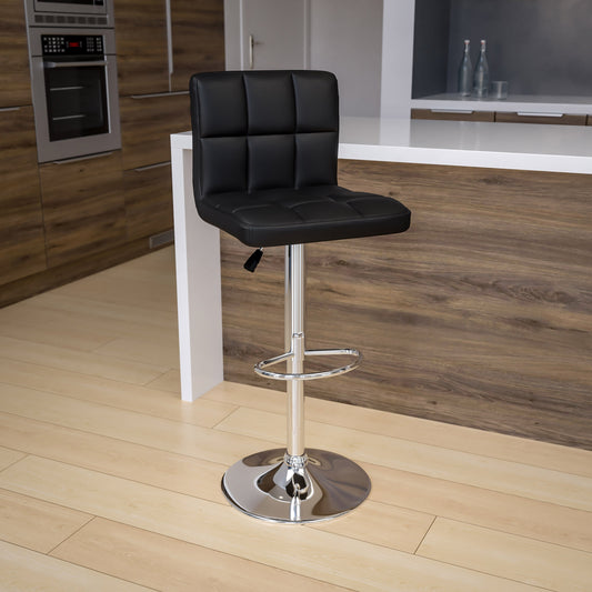 Flash Furniture DS-810-MOD-BK-GG Contemporary Black Quilted Vinyl Adjustable Height Barstool with Chrome Base - View 2