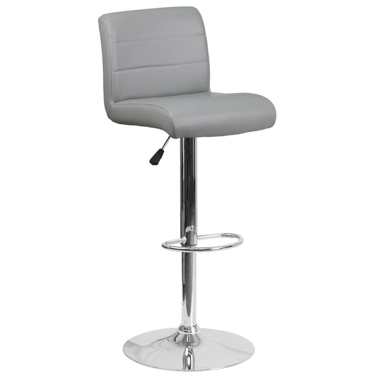 Flash Furniture DS-8101B-GY-GG Gray Vinyl Adjustable Height Barstool with Rolled Seat and Chrome Base - Main view