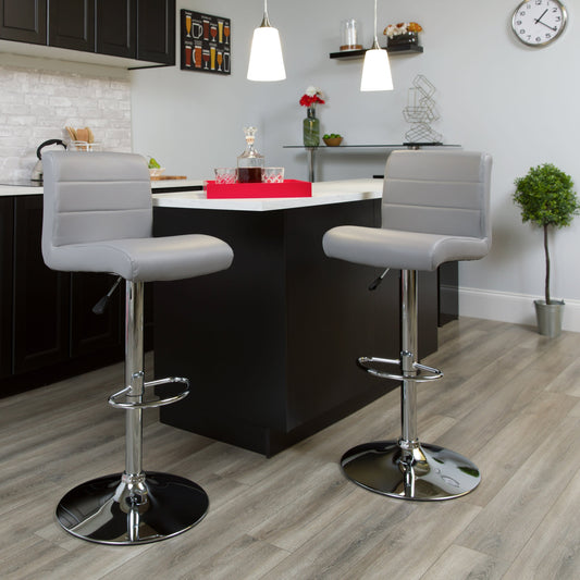 Flash Furniture DS-8101B-GY-GG Gray Vinyl Adjustable Height Barstool with Rolled Seat and Chrome Base - View 2