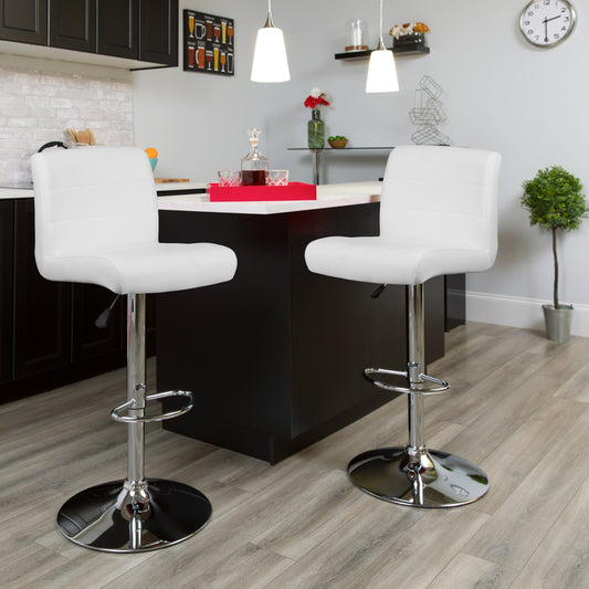 Flash Furniture DS-8101B-WH-GG White Vinyl Adjustable Height Barstool with Rolled Seat and Chrome Base - View 2