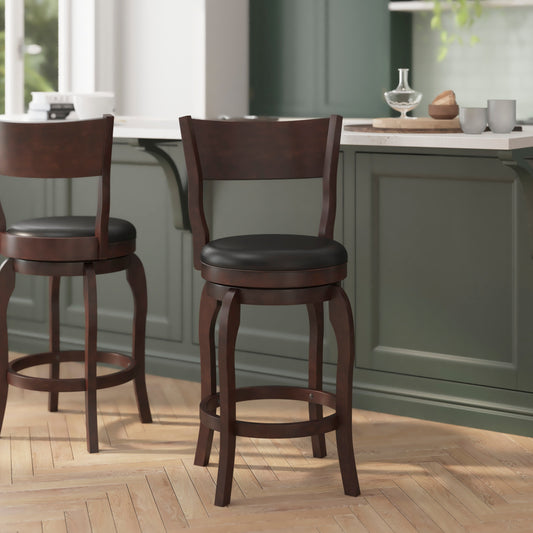 Flash Furniture ES-NT2-24-ESP-GG Commercial Espresso & Black LeatherSoft Wooden Swivel Counter Stools - View 2
