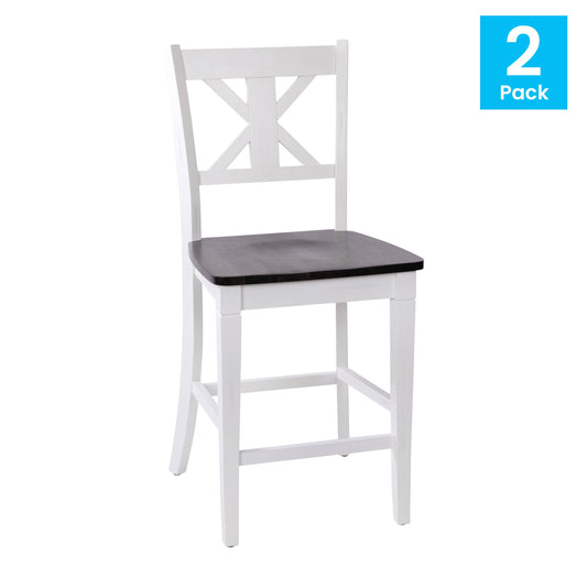 Flash Furniture ES-STBN1-24-WH-2-GG Commercial Grade Wooden Counter Height Stool in Antique White Wash, Set of 2 - View 2