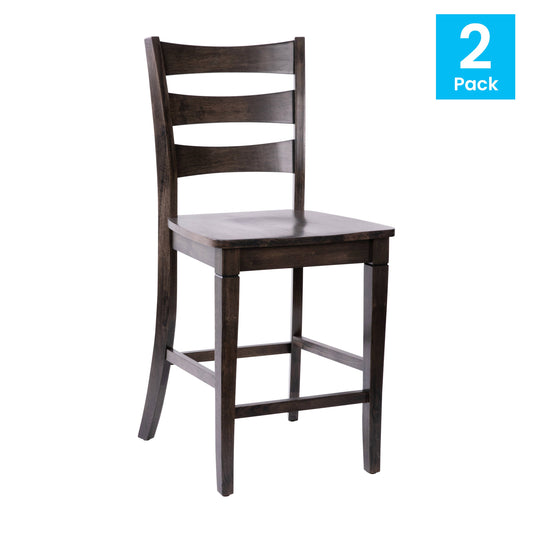 Flash Furniture ES-STBN5-24-GY-2-GG Commercial Grade Wooden Counter Height Stool in Gray Wash, Set of 2 Walnut - View 2