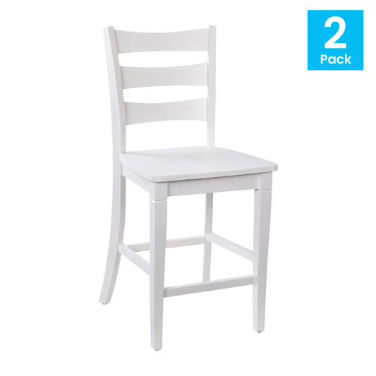 Flash Furniture ES-STBN5-24-WH-2-GG Commercial Grade Wooden Counter Height Stool in Antique White Wash, Set of 2 - View 2