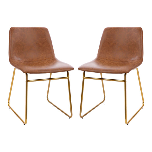 Flash Furniture ET-ER18345-18-LB-GG 18 Inch Indoor Dining Table Chairs, Light Brown LeatherSoft/Gold Frame-Set of 2 - Main view