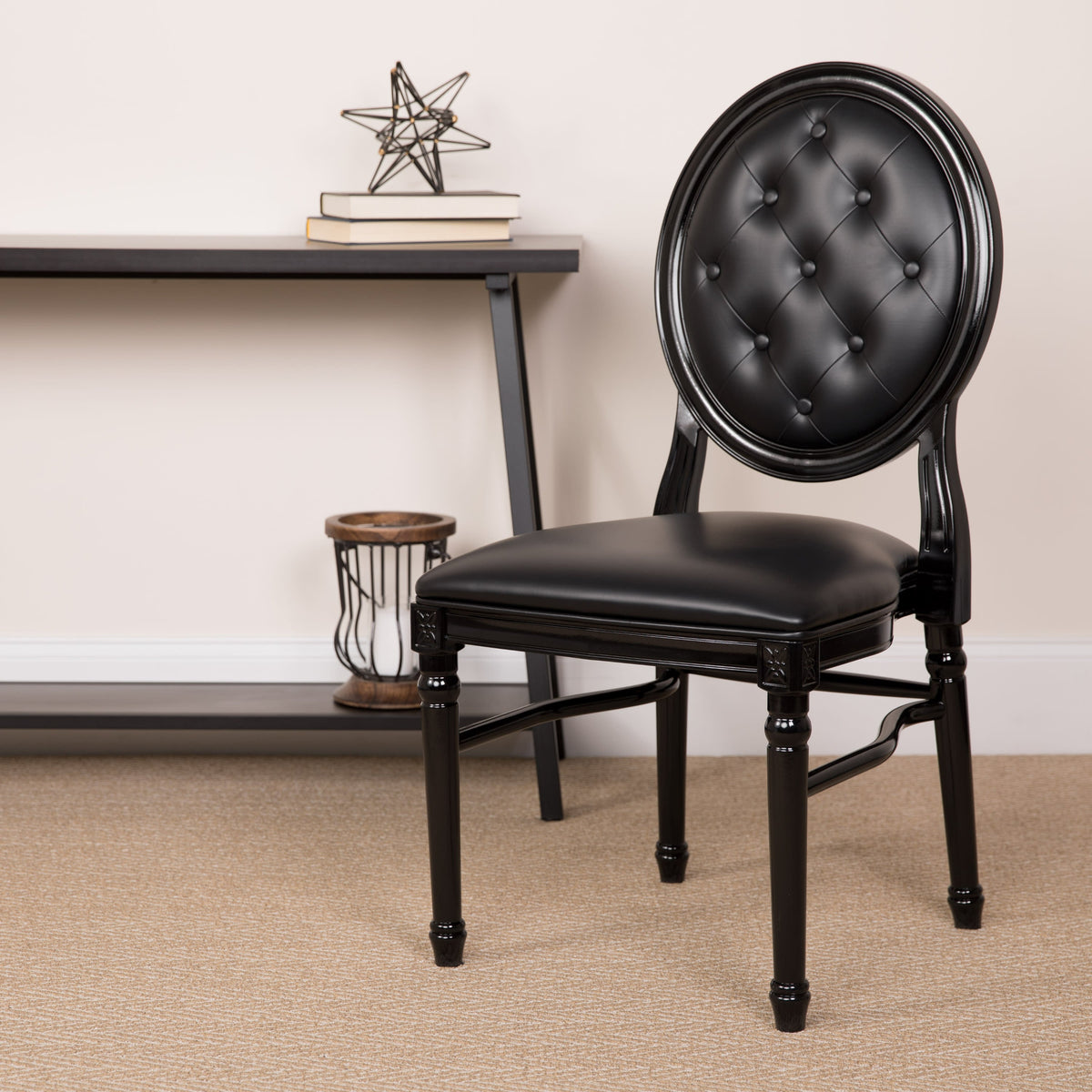 Flash Furniture LE-B-B-T-MON-GG 900 lb. Capacity King Louis Chair w/ Tufted Back, Black Vinyl Seat & Black Frame - View 2