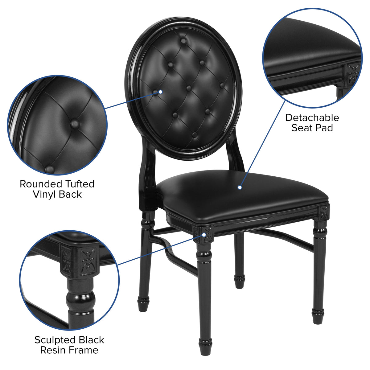 Flash Furniture LE-B-B-T-MON-GG 900 lb. Capacity King Louis Chair w/ Tufted Back, Black Vinyl Seat & Black Frame - View 3