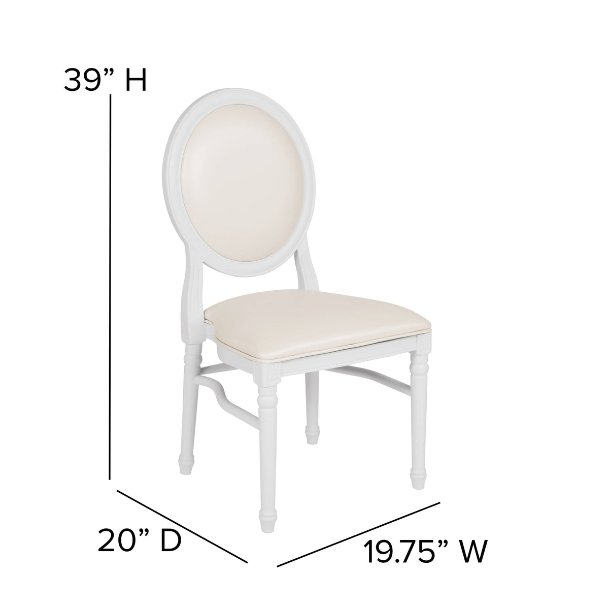 Flash Furniture LE-W-W-MON-GG 900 lb. Capacity King Louis Chair with White Vinyl Back and Seat and White Frame - View 4