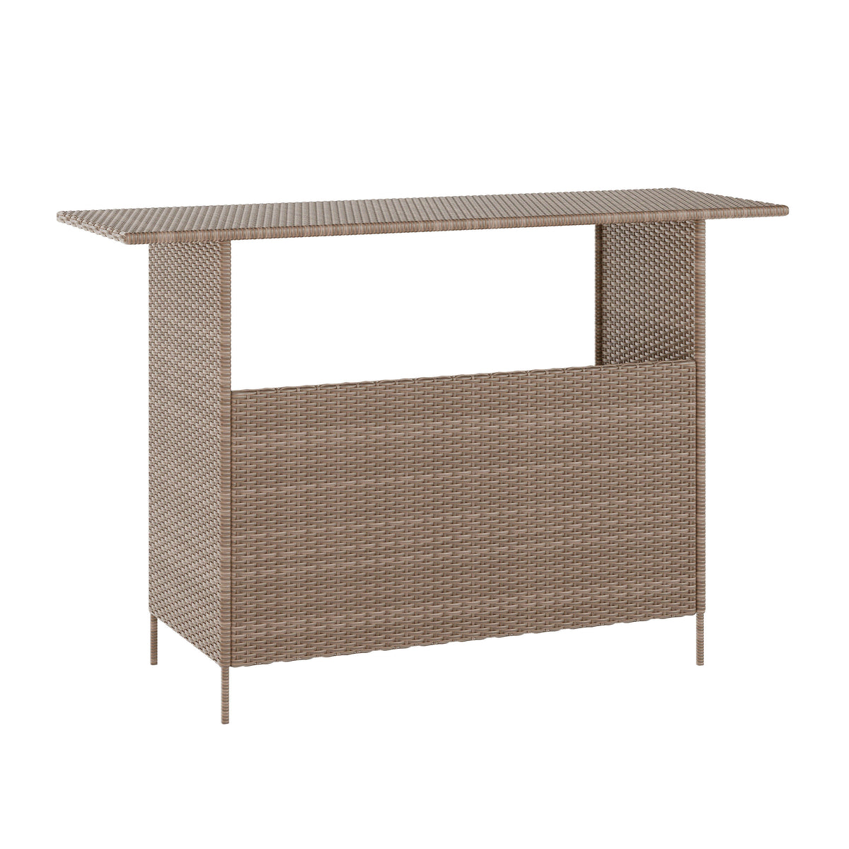 Flash Furniture LTS-0165-BR-GG Indoor/Outdoor Wicker Rattan Patio Bar Counter Table with Two Shelves in Brown - Main view