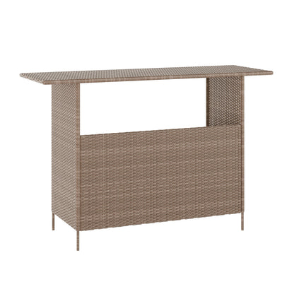 Flash Furniture LTS-0165-BR-GG Indoor/Outdoor Wicker Rattan Patio Bar Counter Table with Two Shelves in Brown - Main view