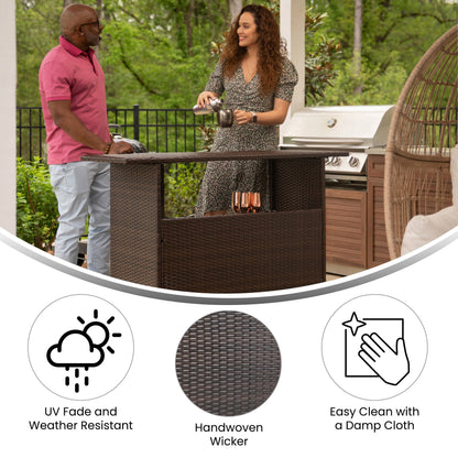 Flash Furniture LTS-0165-BR-GG Indoor/Outdoor Wicker Rattan Patio Bar Counter Table with Two Shelves in Brown - View 2