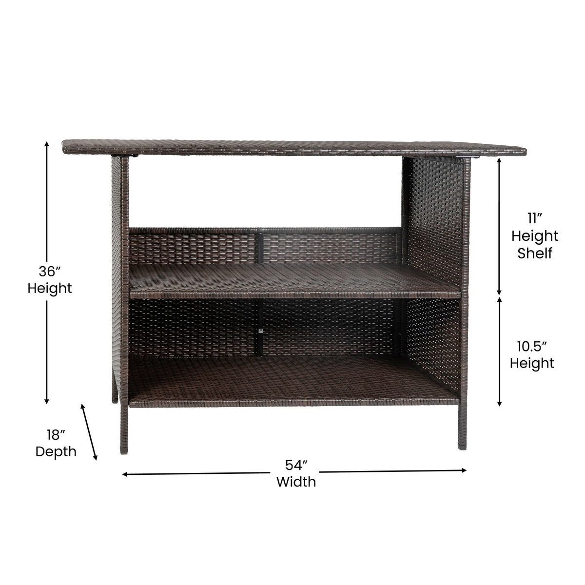 Flash Furniture LTS-0165-BR-GG Indoor/Outdoor Wicker Rattan Patio Bar Counter Table with Two Shelves in Brown - View 3