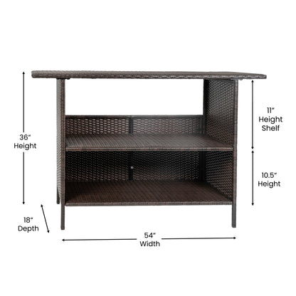 Flash Furniture LTS-0165-BR-GG Indoor/Outdoor Wicker Rattan Patio Bar Counter Table with Two Shelves in Brown - View 3