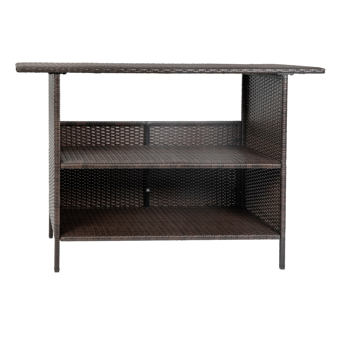 Flash Furniture LTS-0165-BR-GG Indoor/Outdoor Wicker Rattan Patio Bar Counter Table with Two Shelves in Brown - View 5