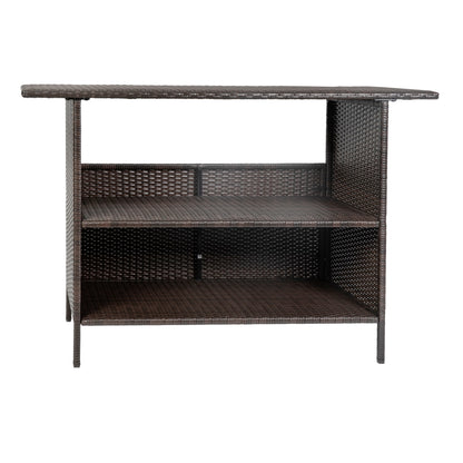 Flash Furniture LTS-0165-BR-GG Indoor/Outdoor Wicker Rattan Patio Bar Counter Table with Two Shelves in Brown - View 5