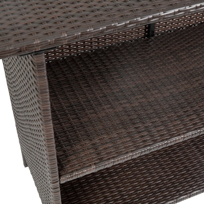 Flash Furniture LTS-0165-BR-GG Indoor/Outdoor Wicker Rattan Patio Bar Counter Table with Two Shelves in Brown - View 6